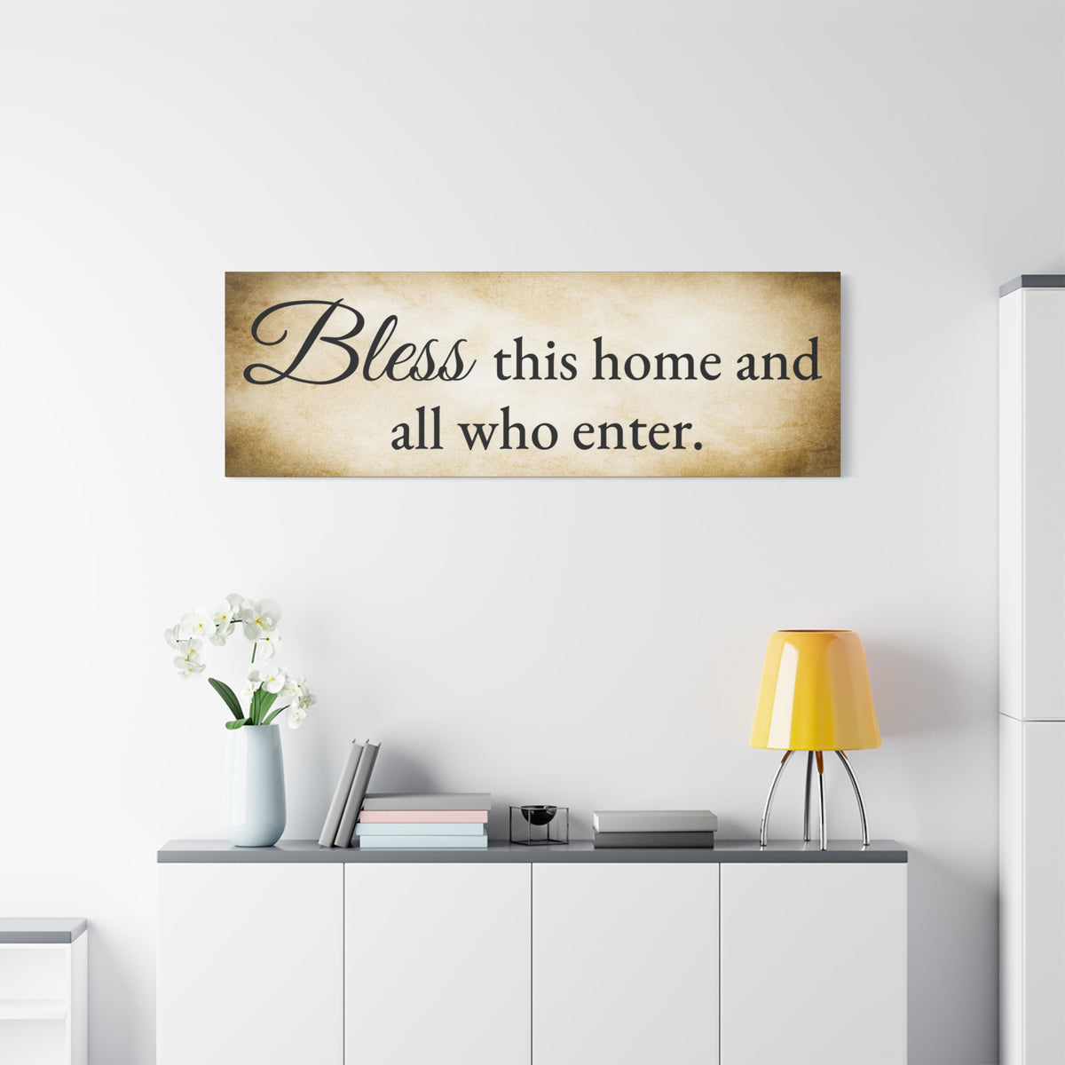 Scripture Walls Bless This Home Luke 10:5 Gold Bible Verse Canvas Christian Wall Art Ready to Hang Unframed