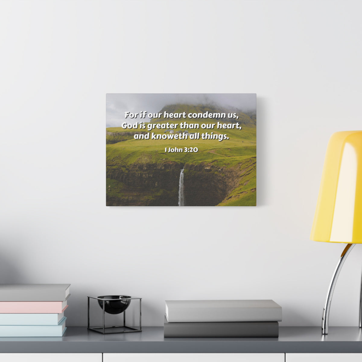 Scripture Canvas God Is Greater 1 John 3:20 Christian Wall Art Bible Verse Print Ready to Hang