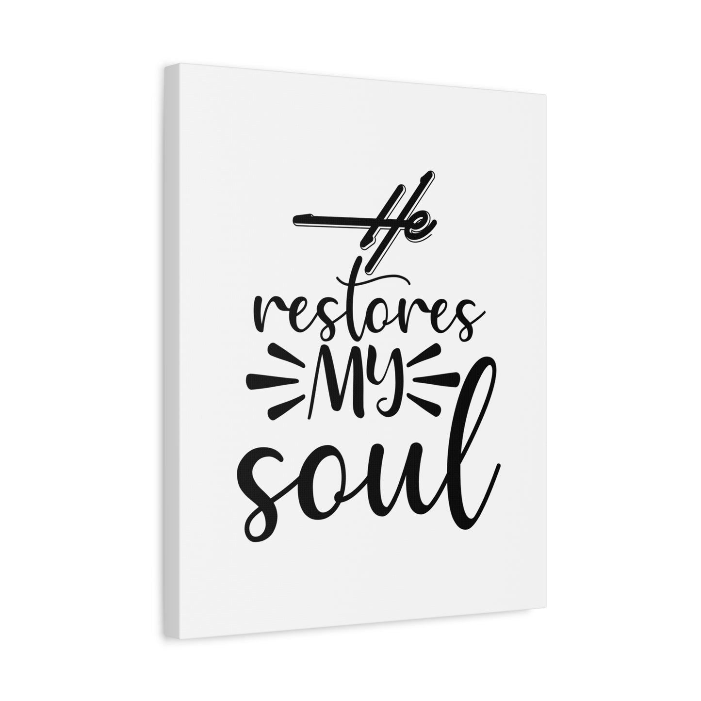 Scripture Canvas He Restores My Soul Psalm 23:3 Christian Wall Art Bible Verse Print Ready to Hang