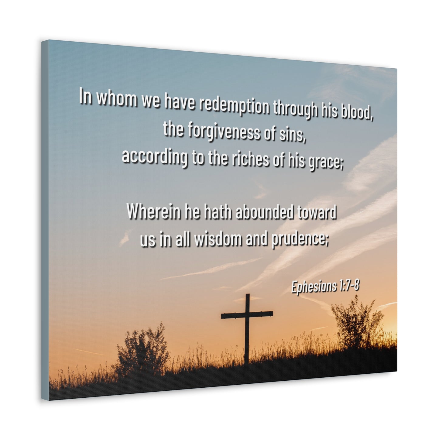 Through His Blood Ephesians 1:7 Bible Verse Canvas Christian Wall Art Ready to Hang