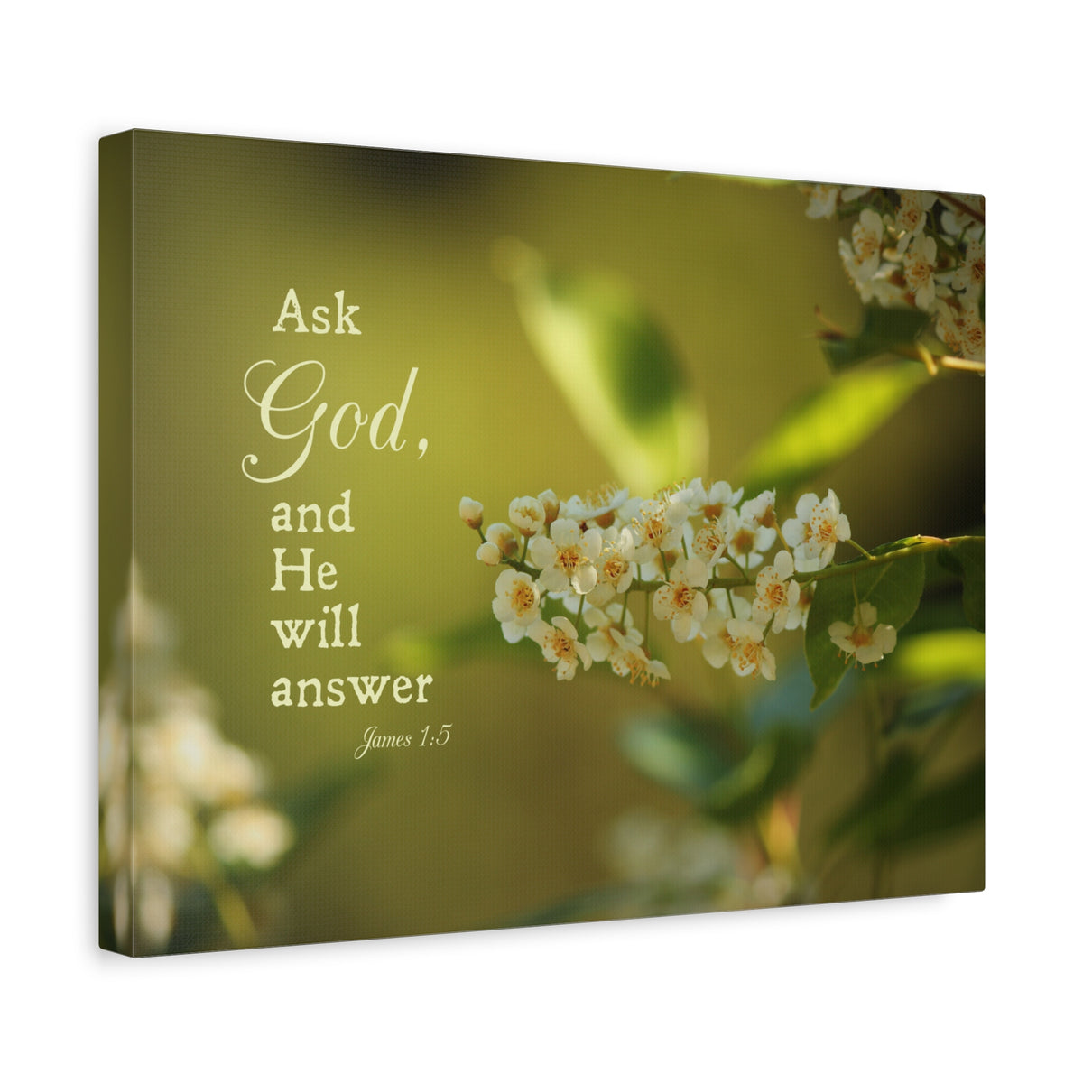 Scripture Canvas He Will Answer James 1:5 Christian Wall Art Bible Verse Print Ready to Hang