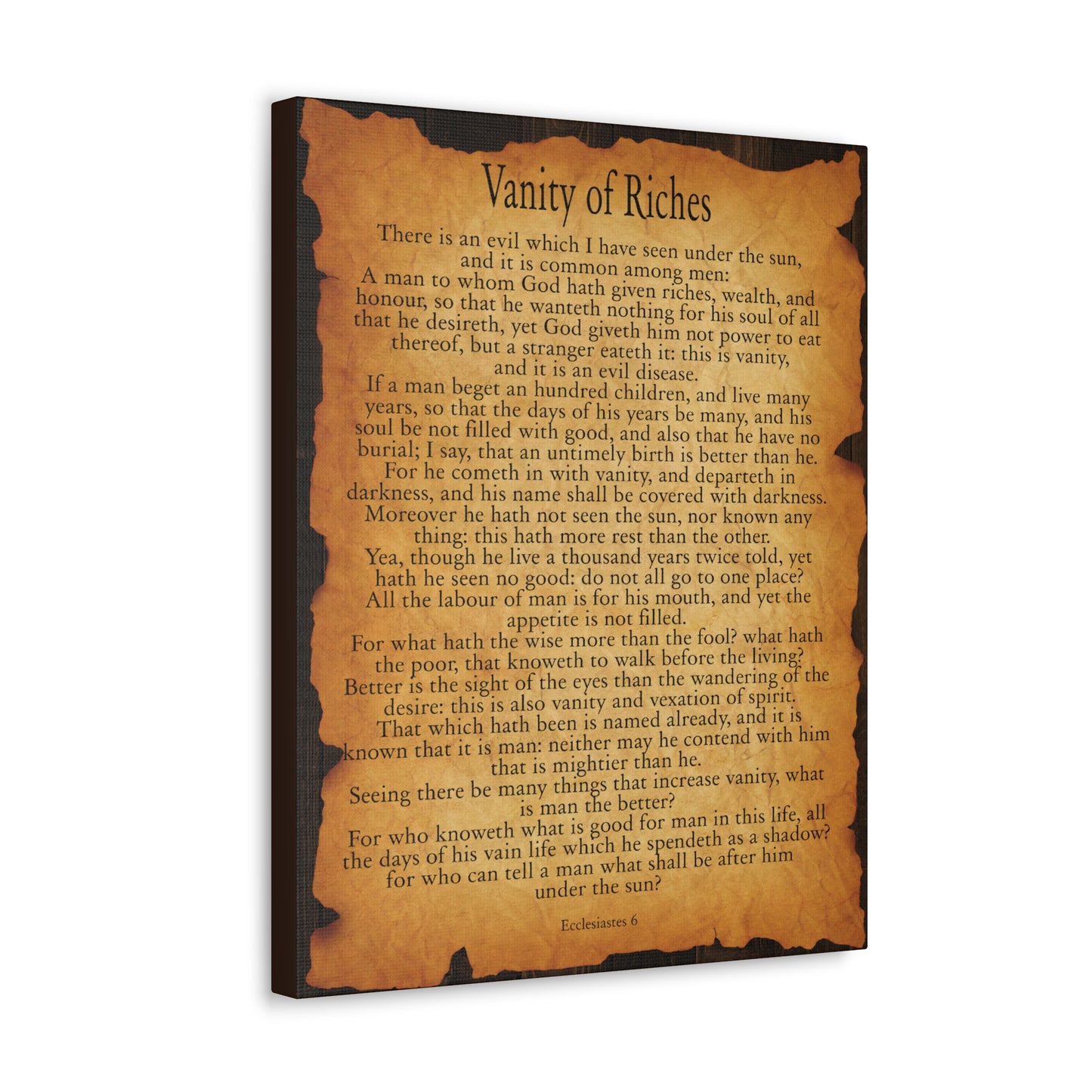 Vanity of Riches Ecclesiastes 6 Gold Brown Bible Verse Canvas Christian Wall Art Ready to Hang