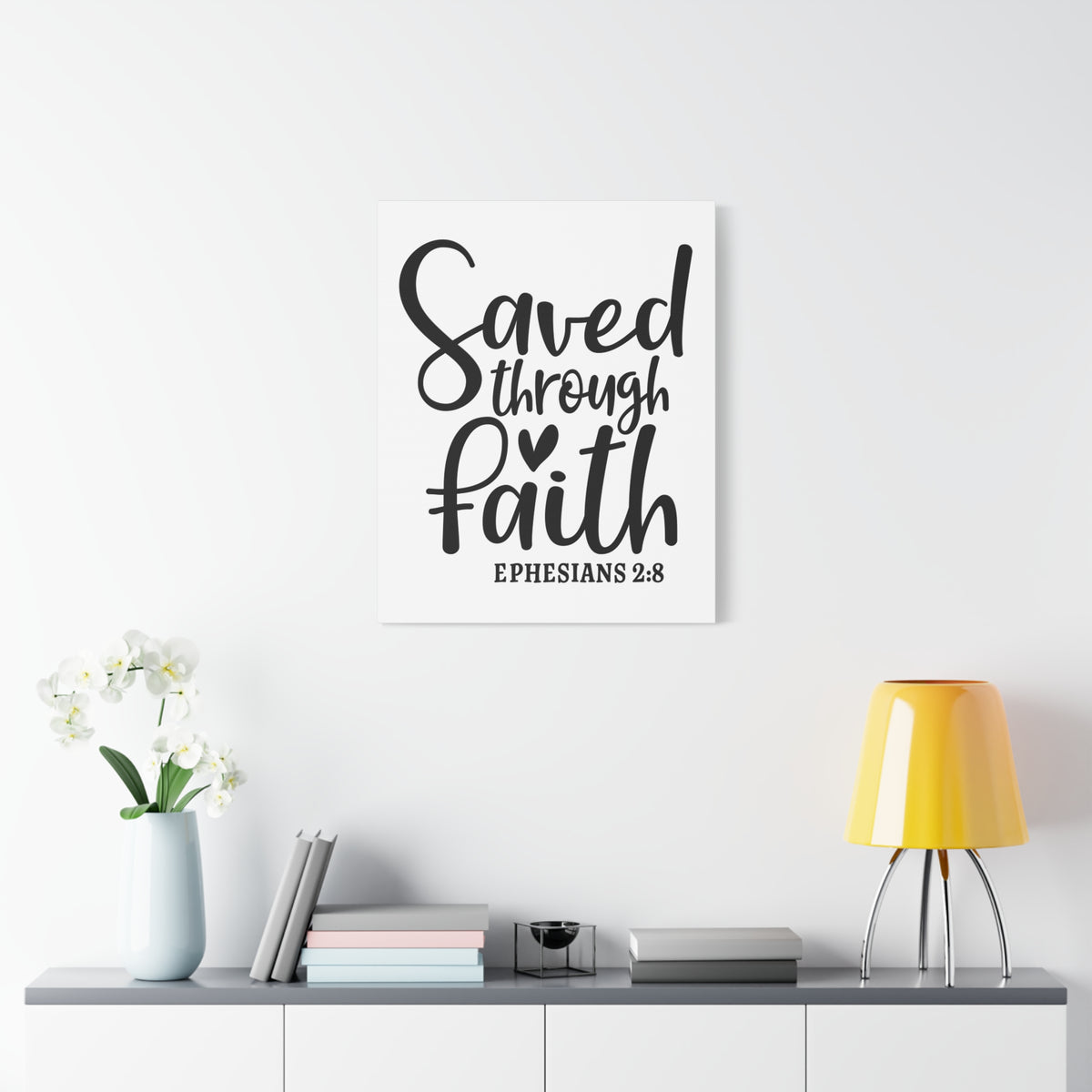 Scripture Canvas Saved Through Faith Ephesians 2:8 Christian Wall Art Bible Verse Print Ready to Hang