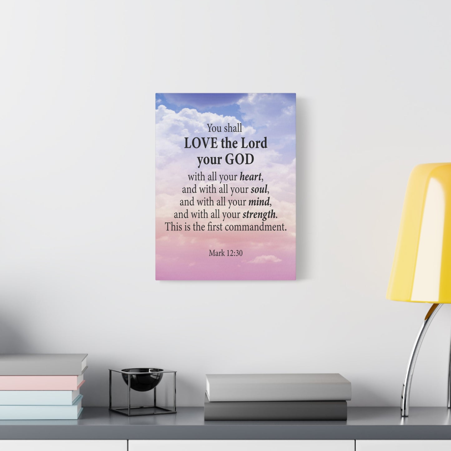 Bible Verse Canvas Love the Lord With All Your Heart Mark 12:30 Wall Art Christian Home Decor