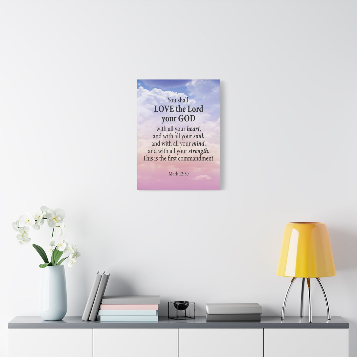 Bible Verse Canvas Love the Lord With All Your Heart Mark 12:30 Wall Art Christian Home Decor