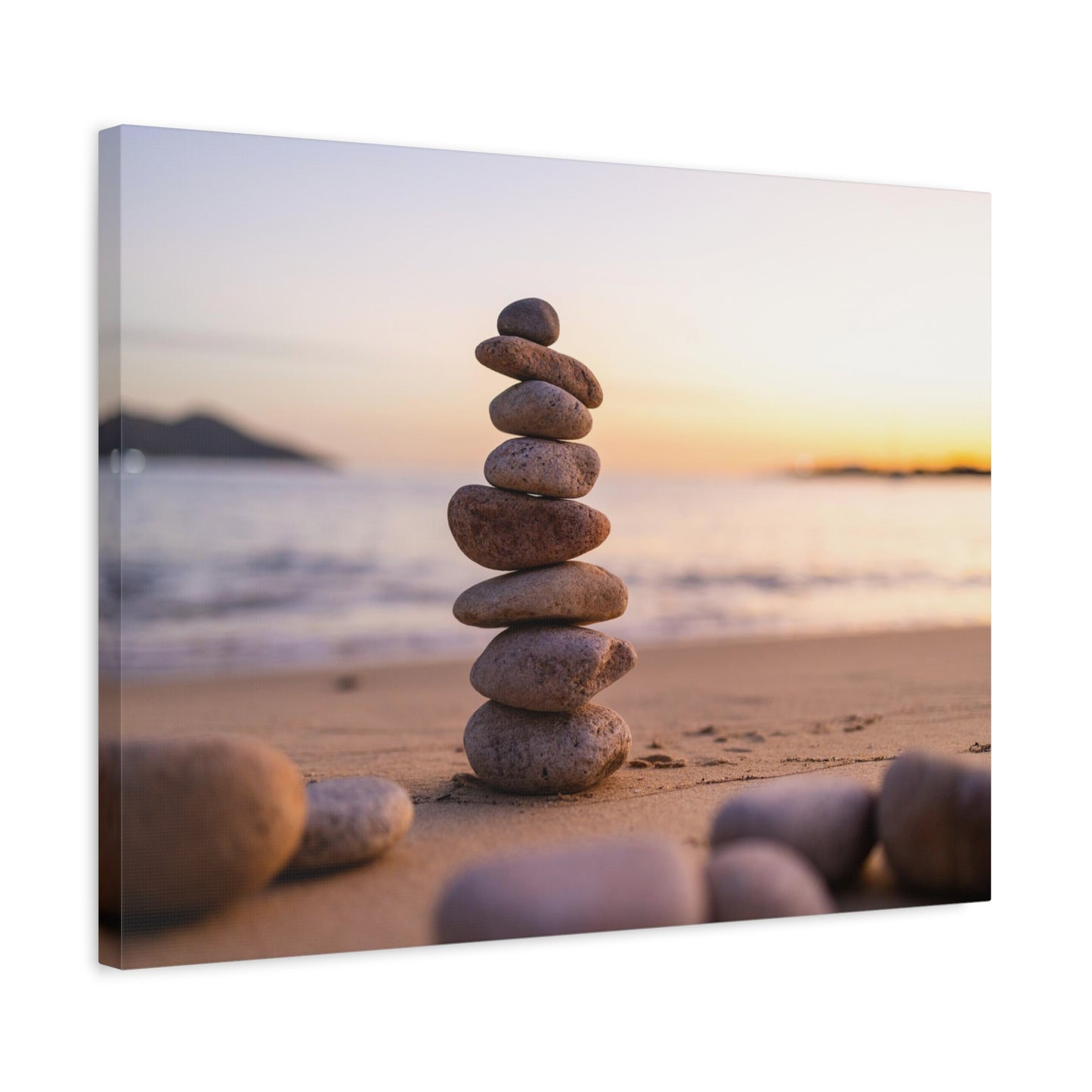 Pebbles Stack Over Blue Sea Nature Wilderness Photography Canvas Wall Art for Home Decor Ready-to-Hang
