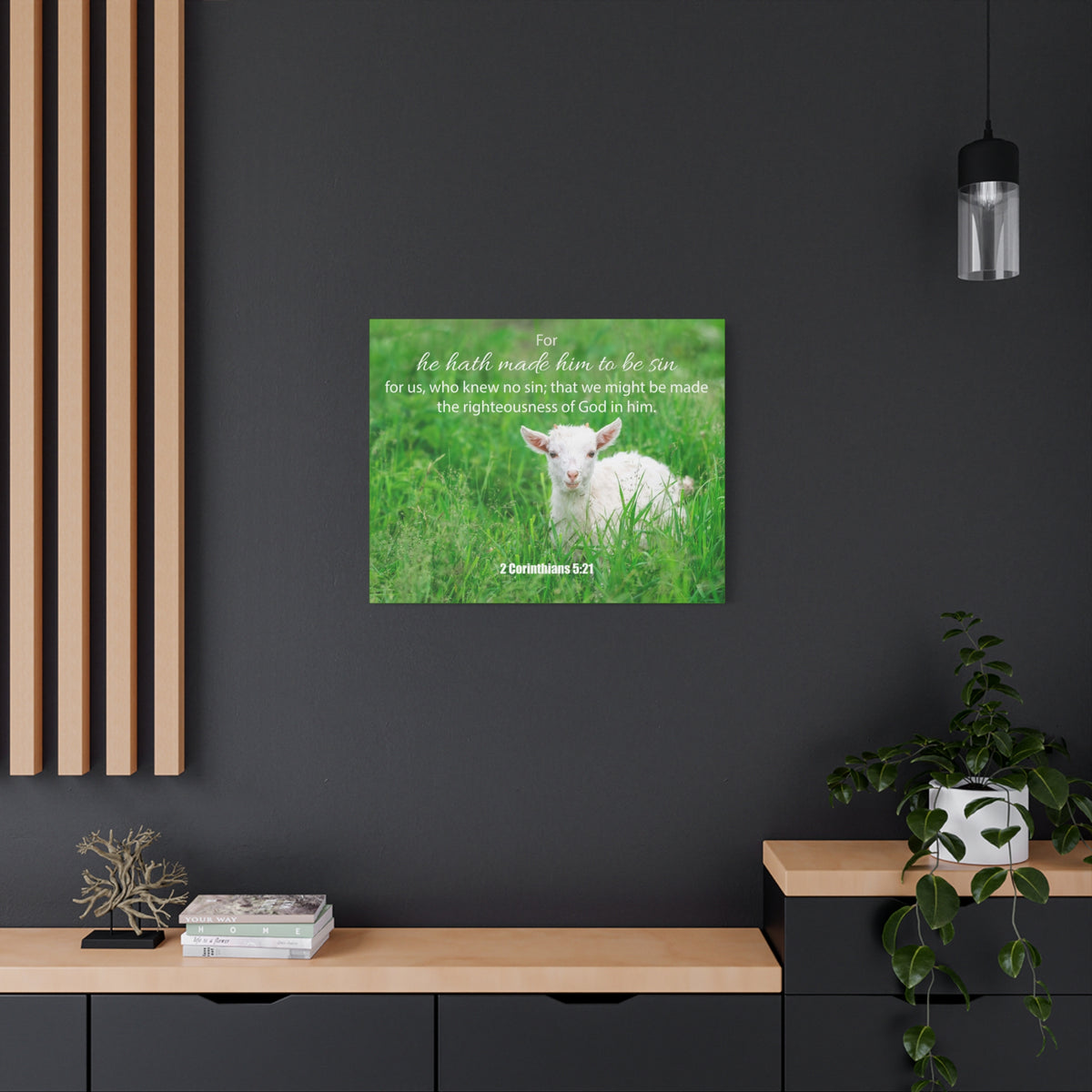 Scripture Canvas God in Him 2 Corinthians 5:21 Christian Wall Art Bible Verse Print Ready to Hang