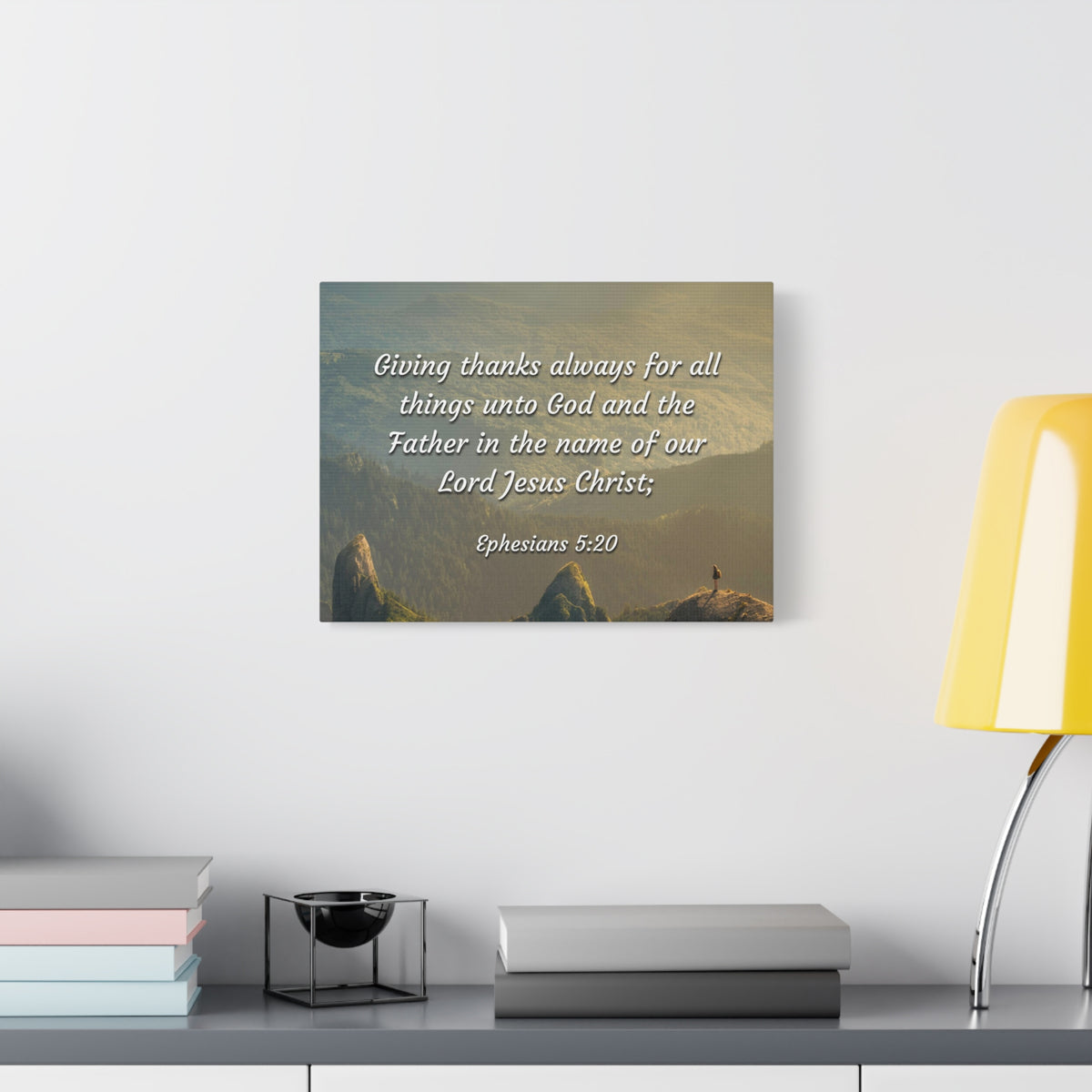 Scripture Canvas In The Name Ephesians 5:20 Christian Wall Art Bible Verse Print Ready to Hang