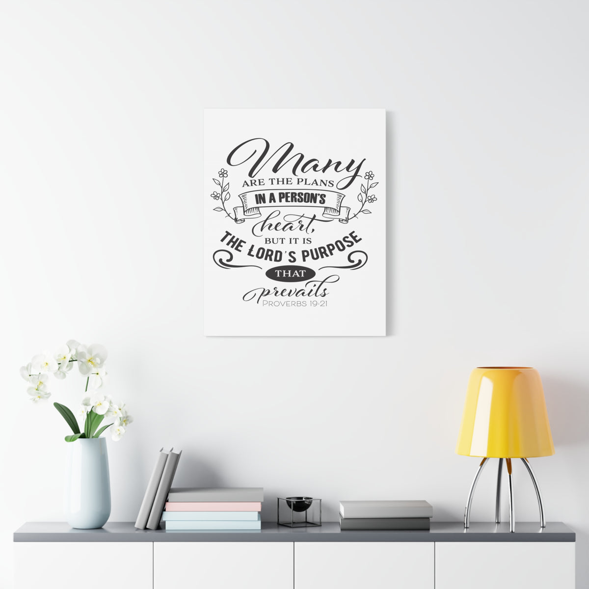 Scripture Canvas The Lord's Purpose Proverbs 19:21 Christian Wall Art Bible Verse Print Ready to Hang