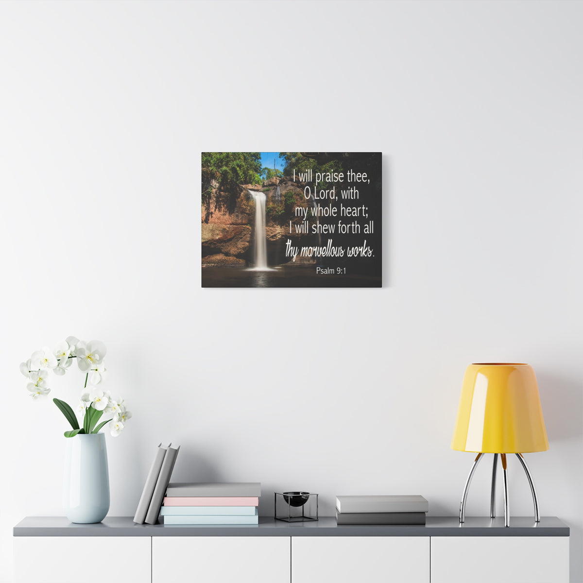 Scripture Canvas I Will Praise Thee Psalm 9:1 Christian Wall Art Bible Verse Print Ready to Hang