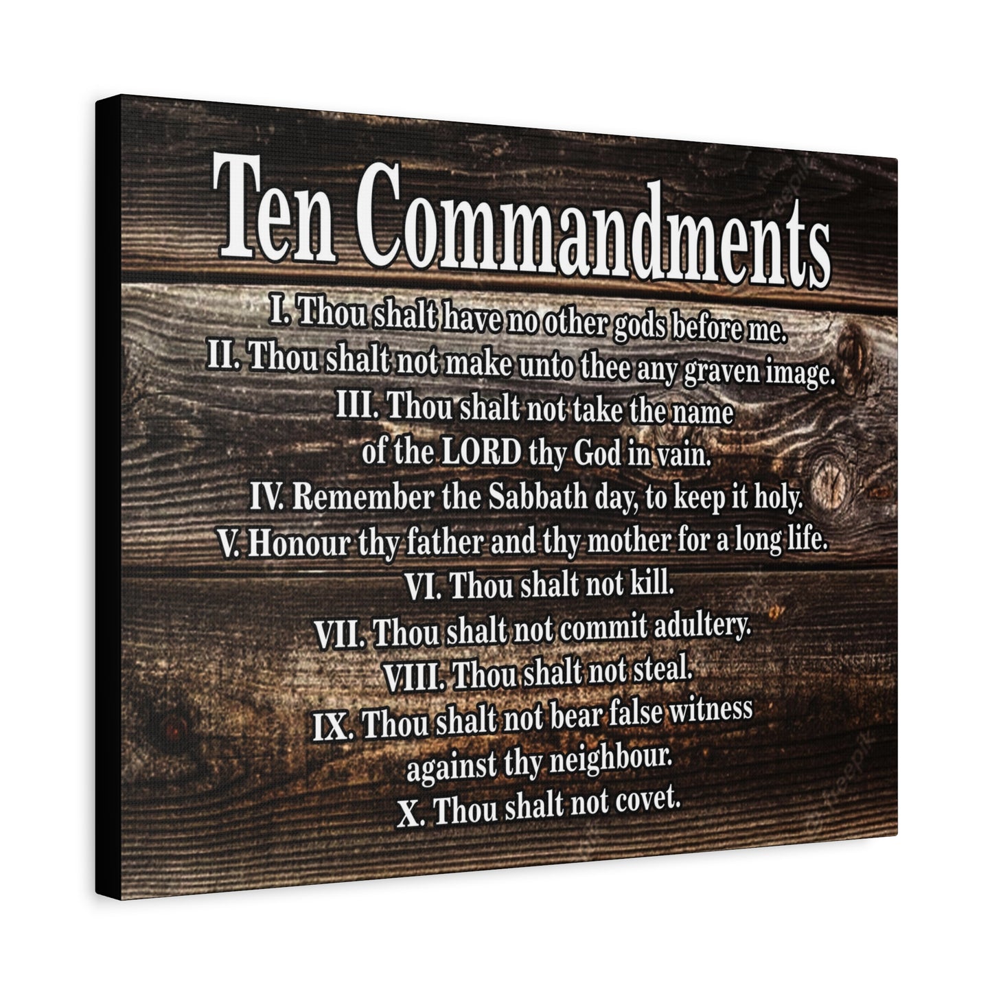 Scripture Canvas Ten Commandments Wood Brown Christian Wall Art Print Ready to Hang