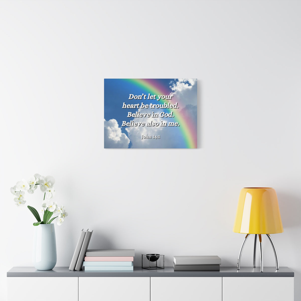 Scripture Canvas Believe In God John 14:1 Christian Wall Art Bible Verse Print Ready to Hang