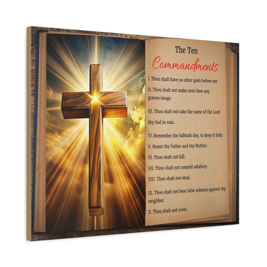 The Ten Commandments Open Book Cross Bible Canvas Christian Wall Art Ready to Hang Unframed