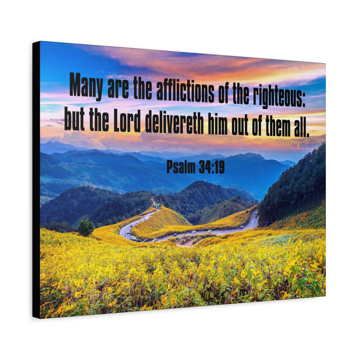 Scripture Canvas Afflictions of the Righteous Psalm 34:19 Christian Wall Art Bible Verse Print Ready to Hang