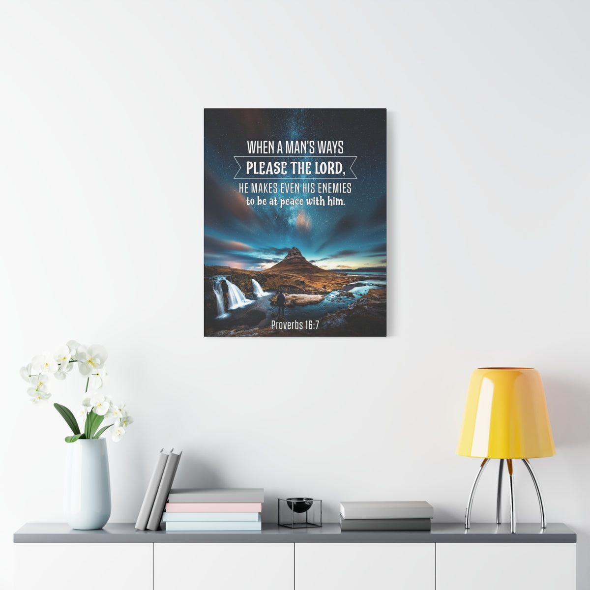 Scripture Canvas Peace With Enemies Proverbs 16:7 Christian Wall Art Bible Verse Print Ready to Hang
