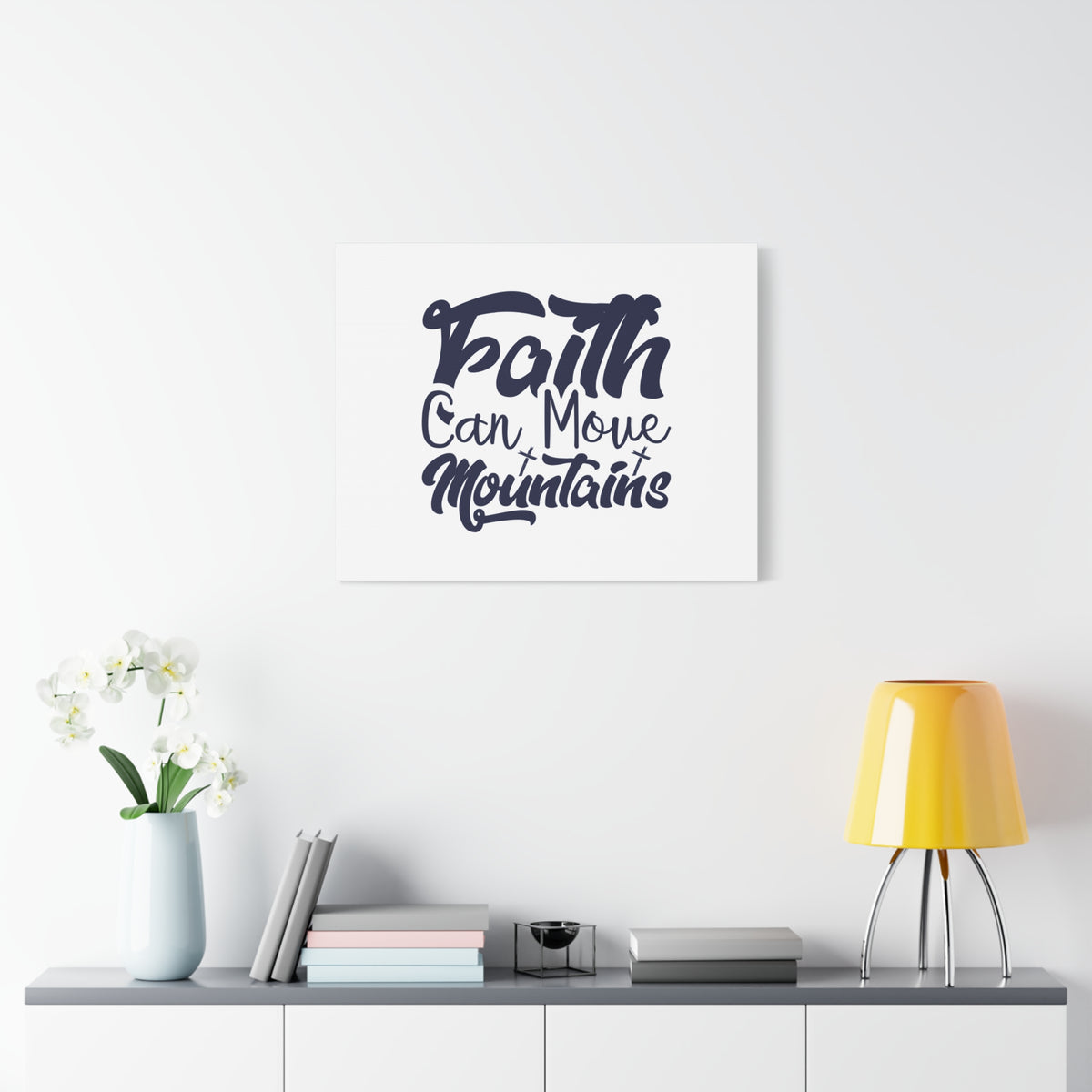 Scripture Canvas Faith Can Move Mountains Matthew 21:21 Blue Letters Christian Wall Art Bible Verse Print Ready to Hang