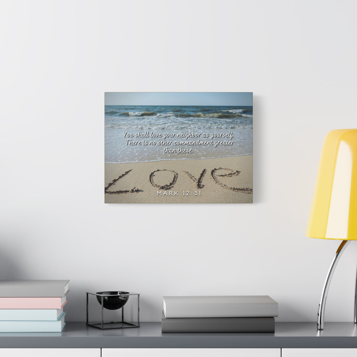 Scripture Canvas Love Your Neighbor Mark 12:31 Christian Wall Art Bible Verse Print Ready to Hang