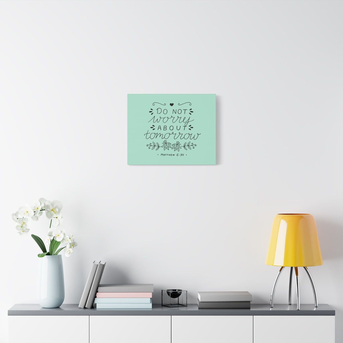 Scripture Canvas Tomorrow Teal Matthew 6:34 Christian Wall Art Bible Verse Print Ready to Hang