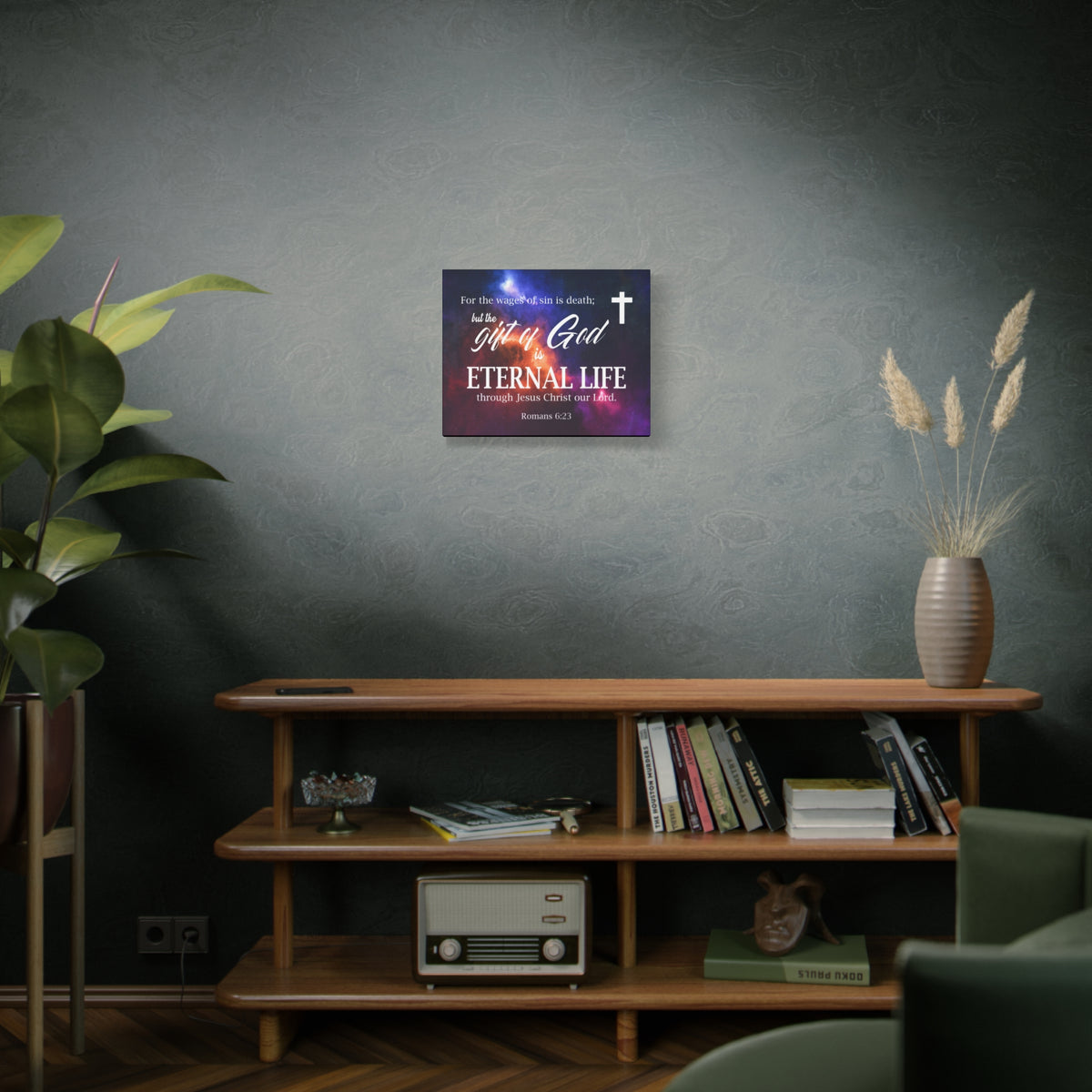 Scripture Canvas Gift of God is Eternal Life Romans 6:23 Christian Wall Art Bible Verse Print Ready to Hang