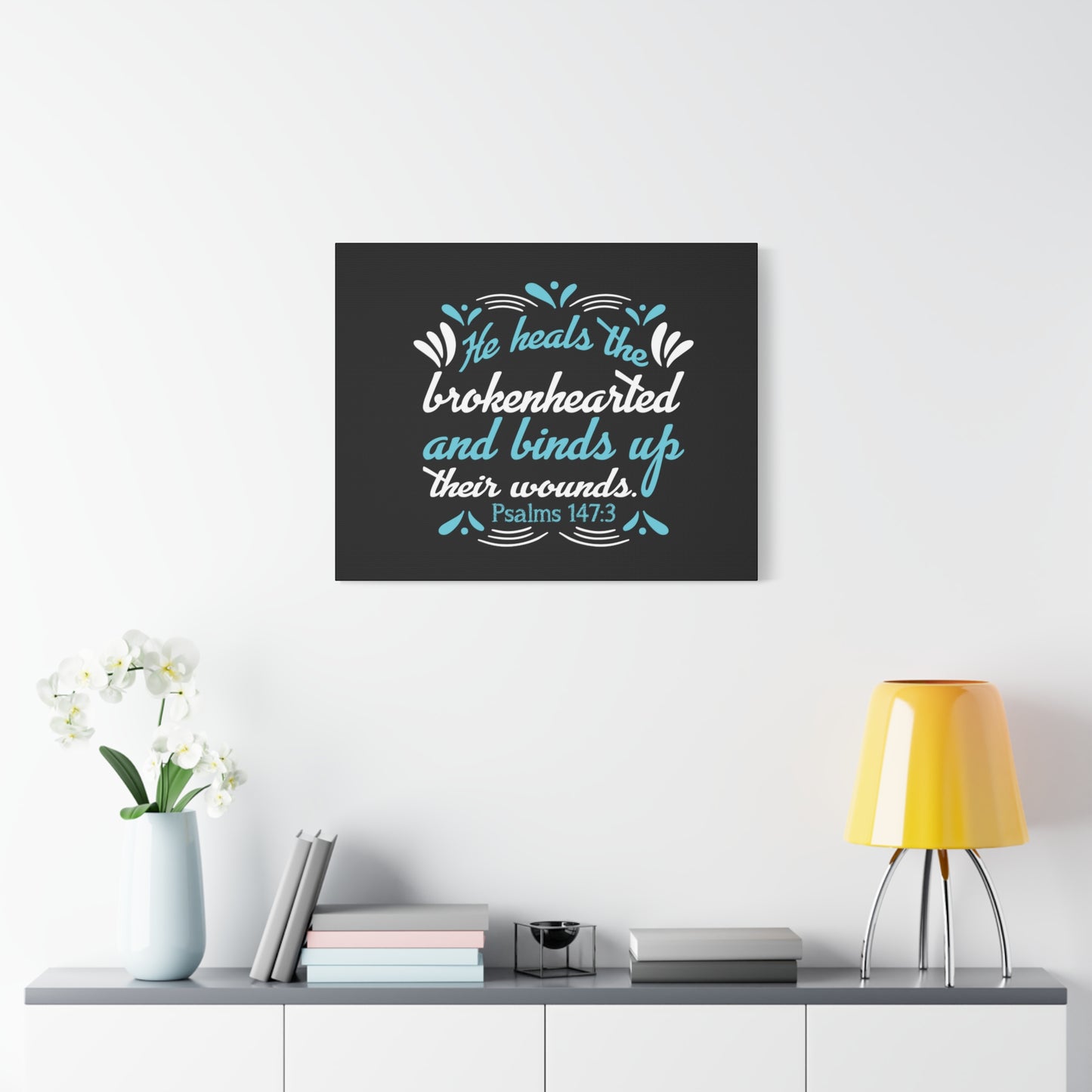 Scripture Canvas He Heals Psalms 147:3 Christian Wall Art Bible Verse Print Ready to Hang
