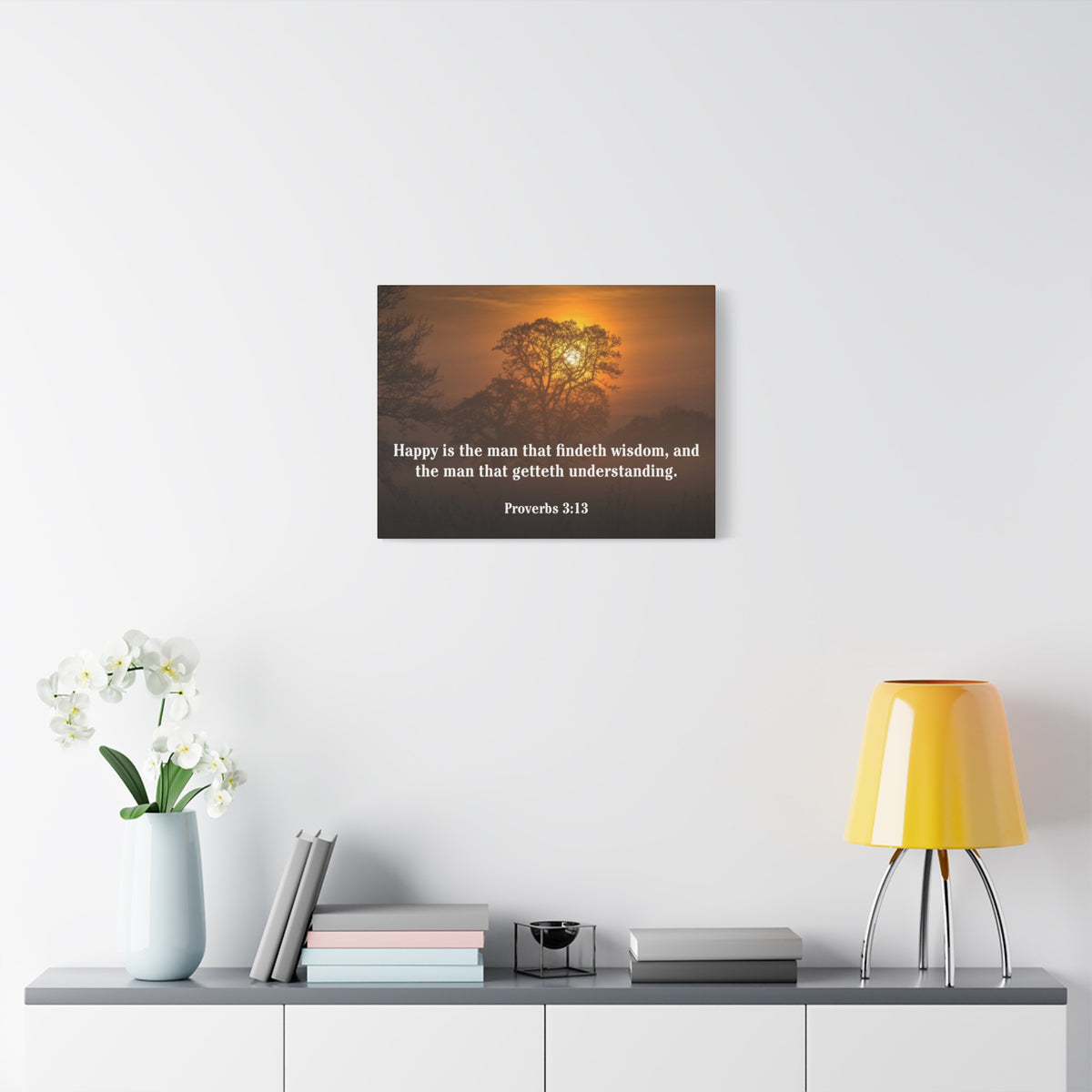 Scripture Canvas Happy is The Man Proverbs 3:13 Christian Wall Art Bible Verse Print Ready to Hang