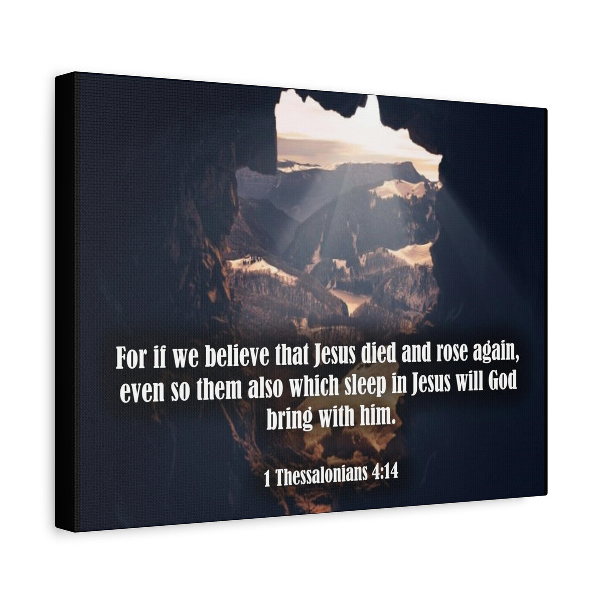 Scripture Canvas Jesus Died and Rose Again 1 Thessalonians 4:14 Christian Wall Art Bible Verse Print Ready to Hang