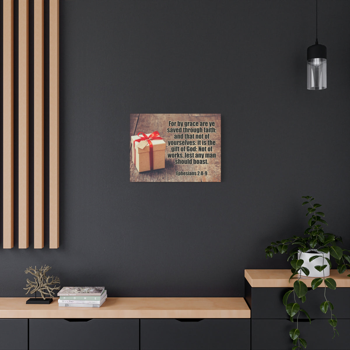 Scripture Canvas For by Grace Ephesians 2:8-9 Christian Wall Art Bible Verse Print Ready to Hang