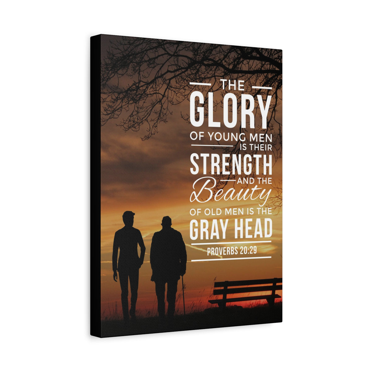 Scripture Canvas The Glory of Young Men Proverbs 20:29 Christian Wall Art Bible Verse Print Ready to Hang