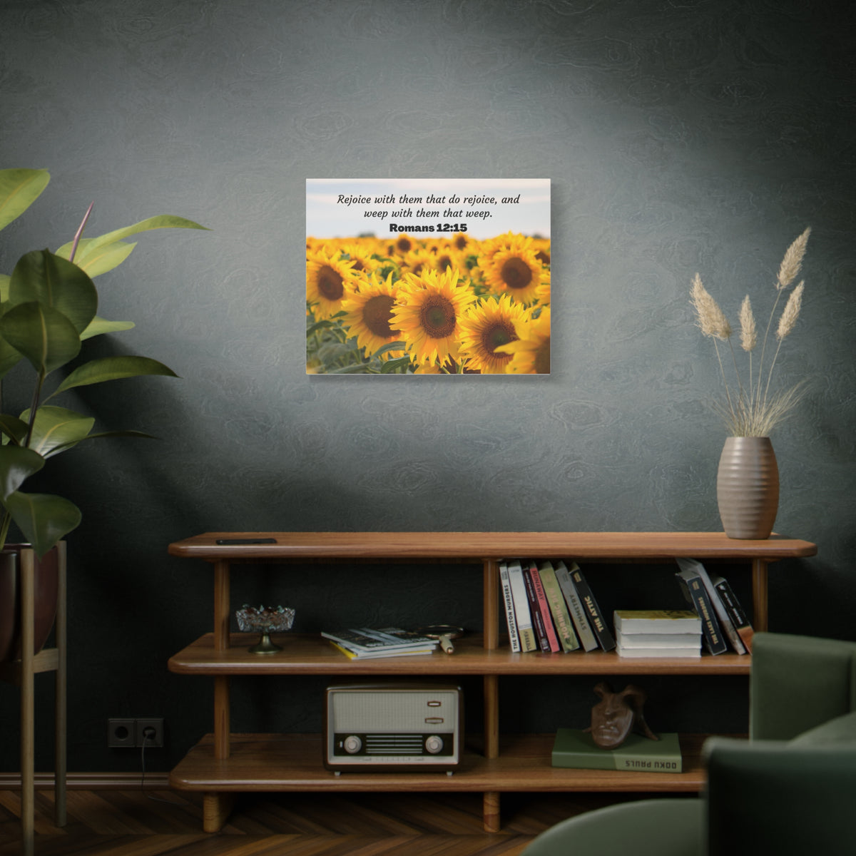 Scripture Canvas Rejoice With Them Romans 12:15 Sunflower Christian Wall Art Bible Verse Print Ready to Hang