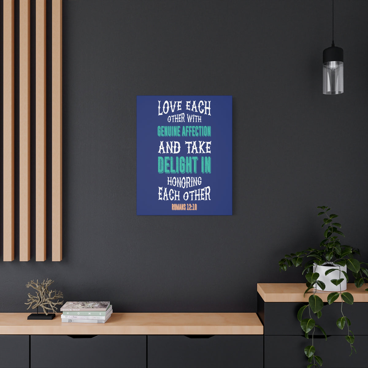 Scripture Canvas Genuine Affection Romans 12:10 Christian Wall Art Bible Verse Print Ready to Hang