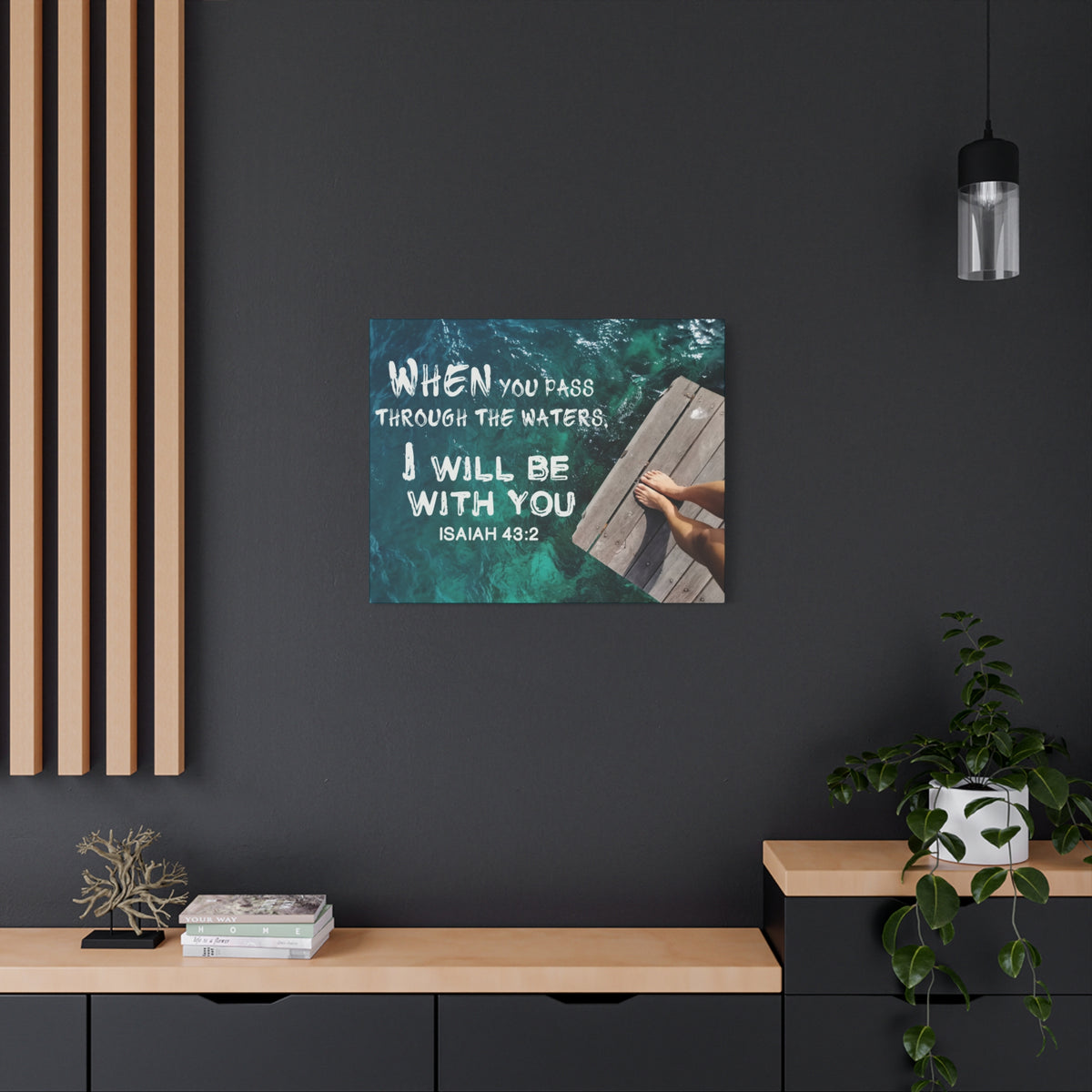 Scripture Canvas Be With You Isaiah 43:2 Christian Wall Art Bible Verse Print Ready to Hang