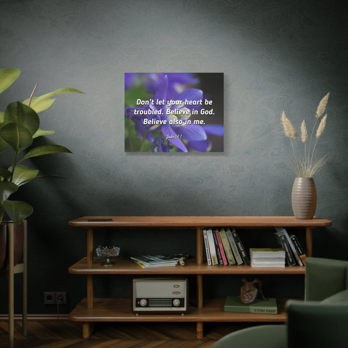 Scripture Canvas Believe In God, Believe Also In Me John 14:1 Christian Wall Art Bible Verse Print Ready to Hang