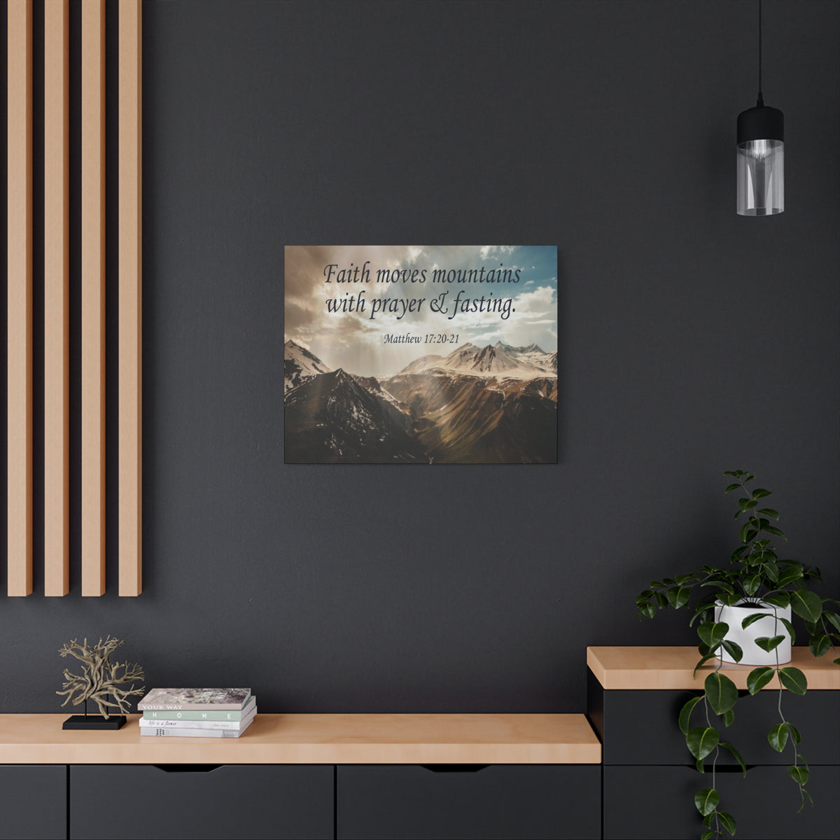 Scripture Canvas Faith Moves Mountains Matthew 17:20-21 Christian Wall Art Bible Verse Print Ready to Hang