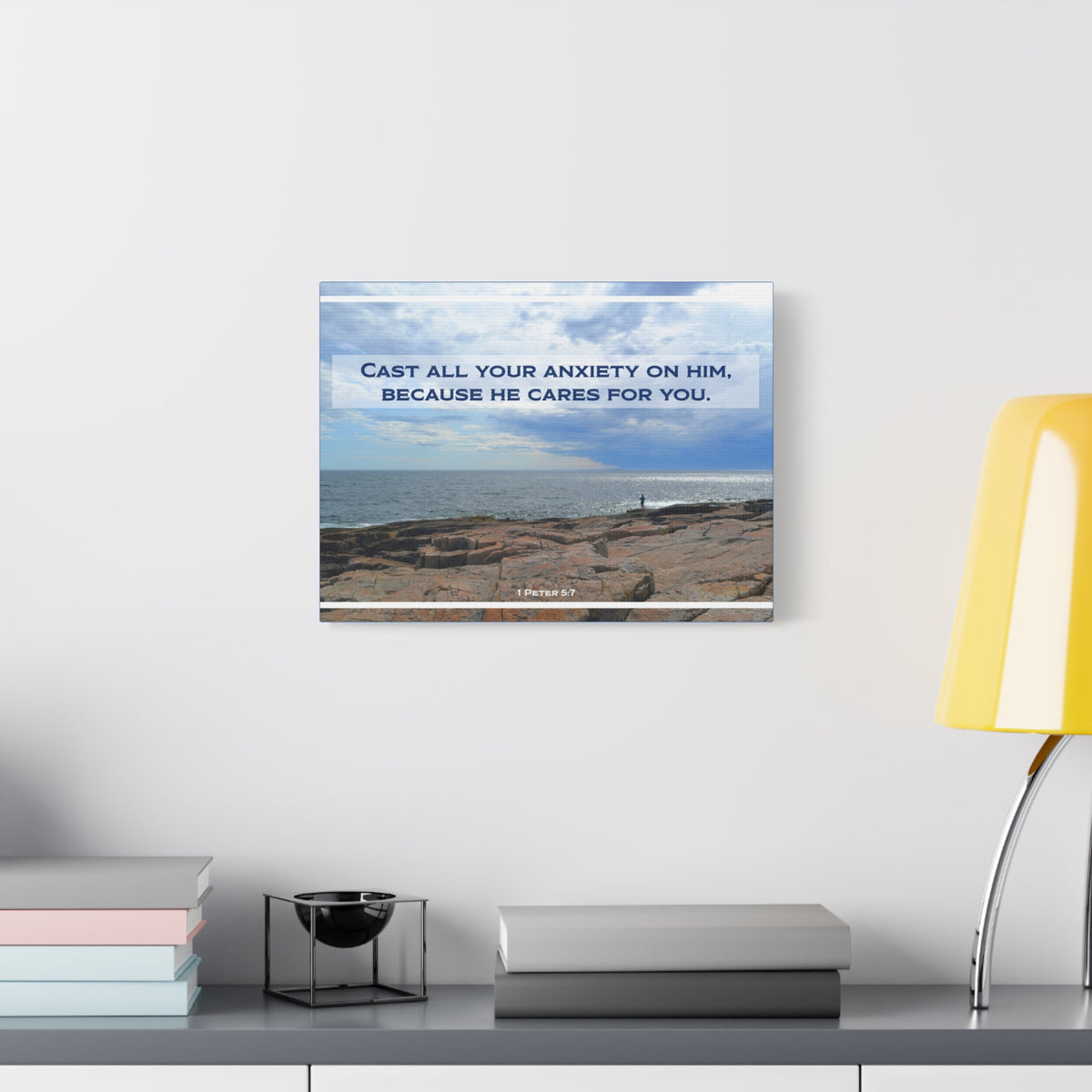 Scripture Canvas He Cares For You 1 Peter 5:7 Christian Wall Art Bible Verse Print Ready to Hang