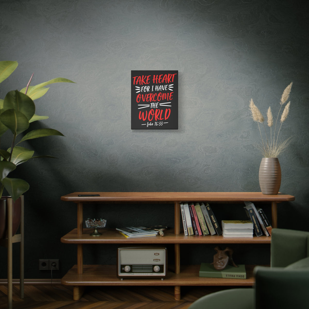 Scripture Canvas Overcome The World John 16:33 Christian Wall Art Bible Verse Print Ready to Hang