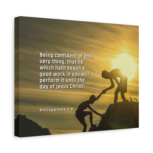 Scripture Canvas Being Confident Philippians 1:6 Christian Wall Art Bible Verse Print Ready to Hang