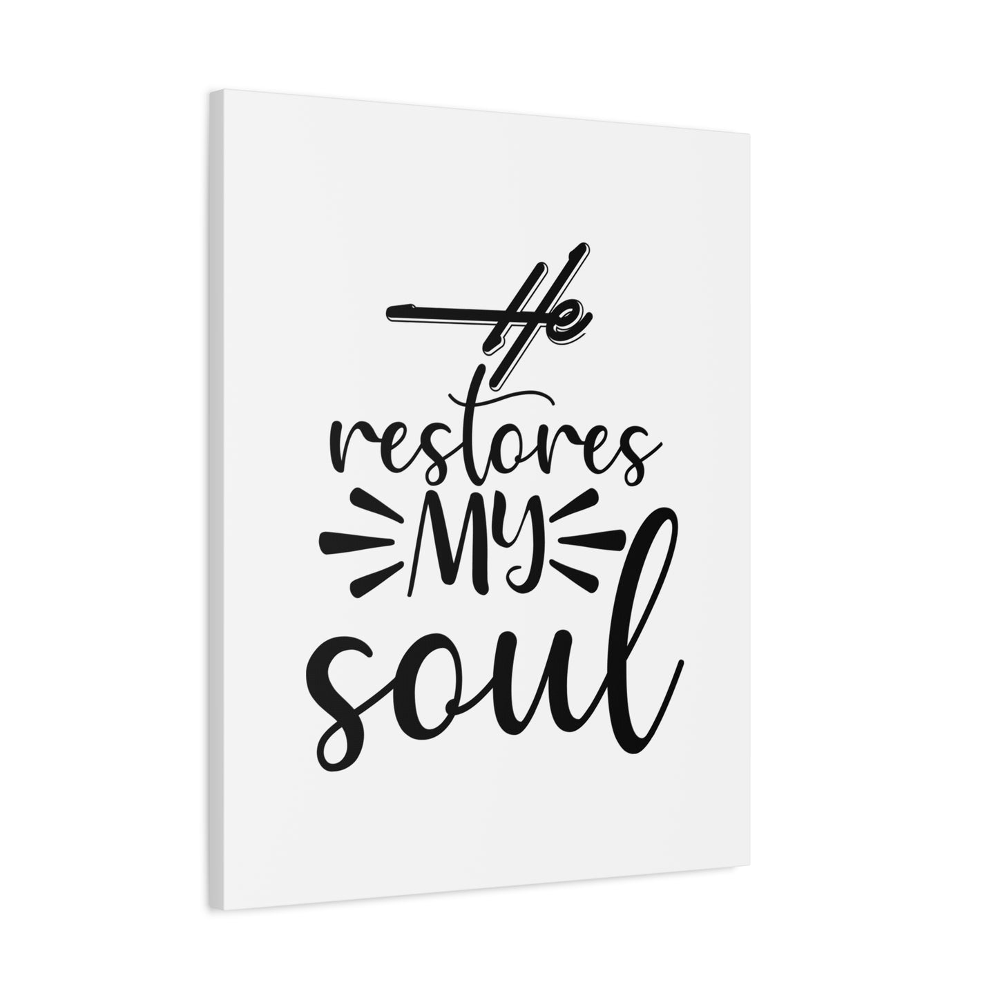 Scripture Canvas He Restores My Soul Psalm 23:3 Christian Wall Art Bible Verse Print Ready to Hang