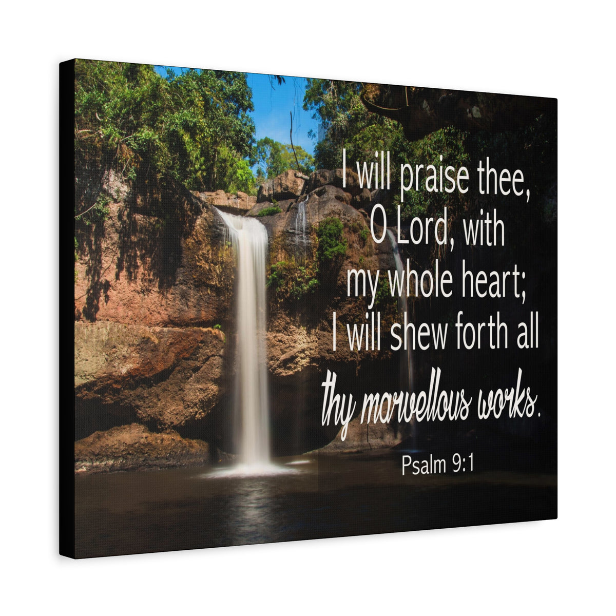 Scripture Canvas I Will Praise Thee Psalm 9:1 Christian Wall Art Bible Verse Print Ready to Hang