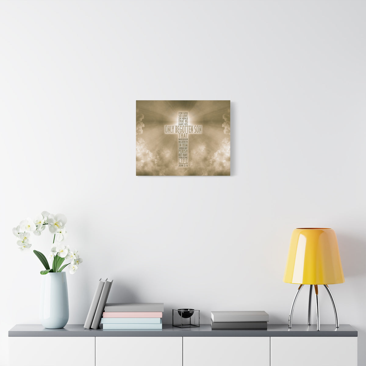 Scripture Canvas Everlasting Life John 3:16 Sun Christian Wall Art Bible Verse Print Ready to Hang