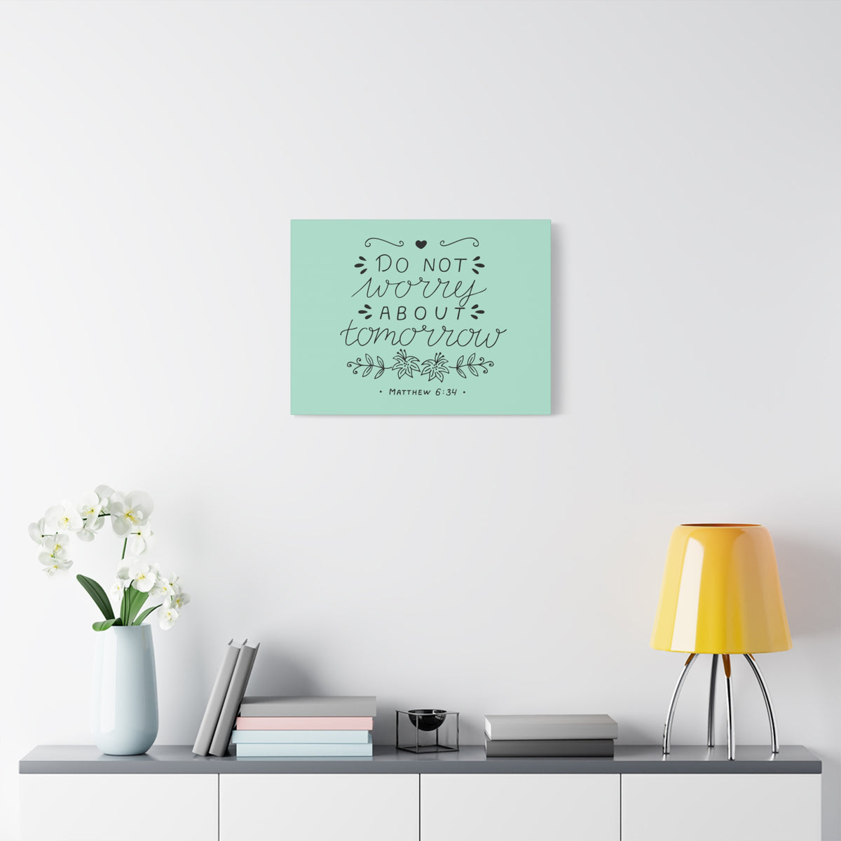 Scripture Canvas Tomorrow Teal Matthew 6:34 Christian Wall Art Bible Verse Print Ready to Hang