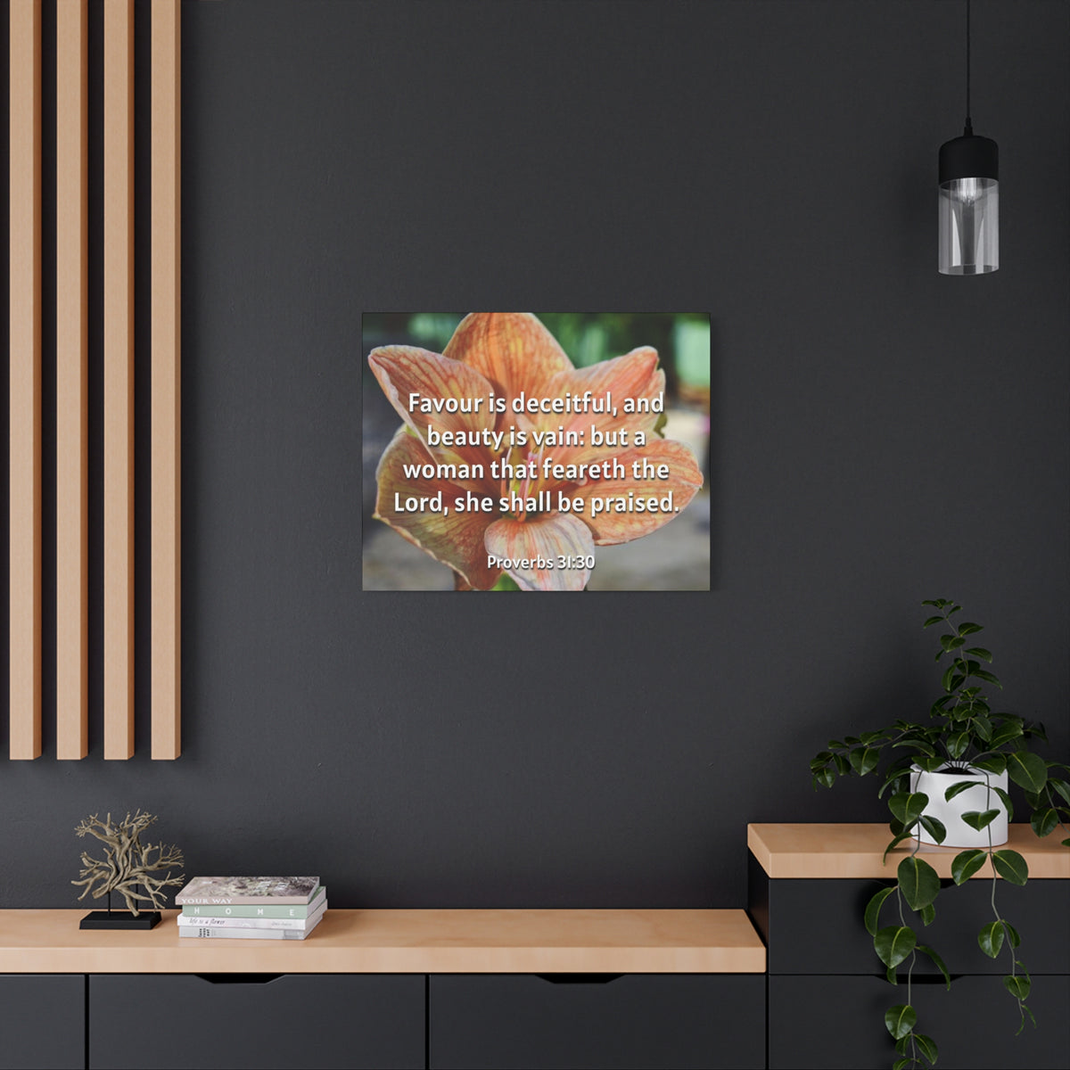 Scripture Canvas She Shall Be Praised Proverbs 31:30 Christian Wall Art Bible Verse Print Ready to Hang