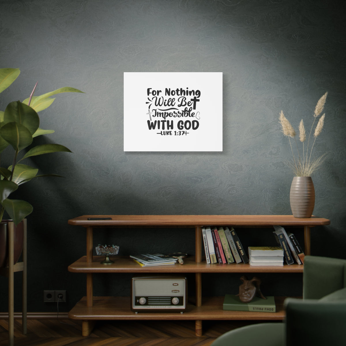Scripture Canvas Nothing Impossible Black Luke 1:37 Christian Wall Art Bible Verse Print Ready to Hang