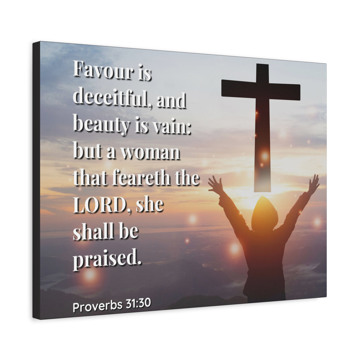 Scripture Canvas Fear The Lord Proverbs 31:30 Christian Wall Art Bible Verse Print Ready to Hang