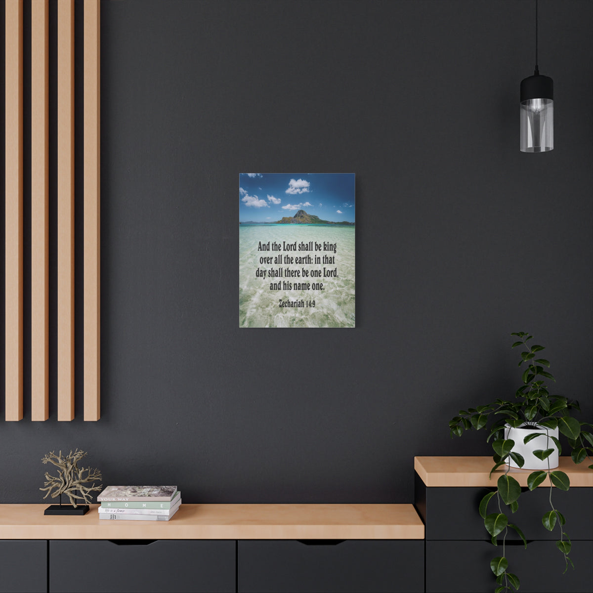 Scripture Canvas The Lord Shall Be King Zechariah 14:9 Christian Wall Art Bible Verse Print Ready to Hang