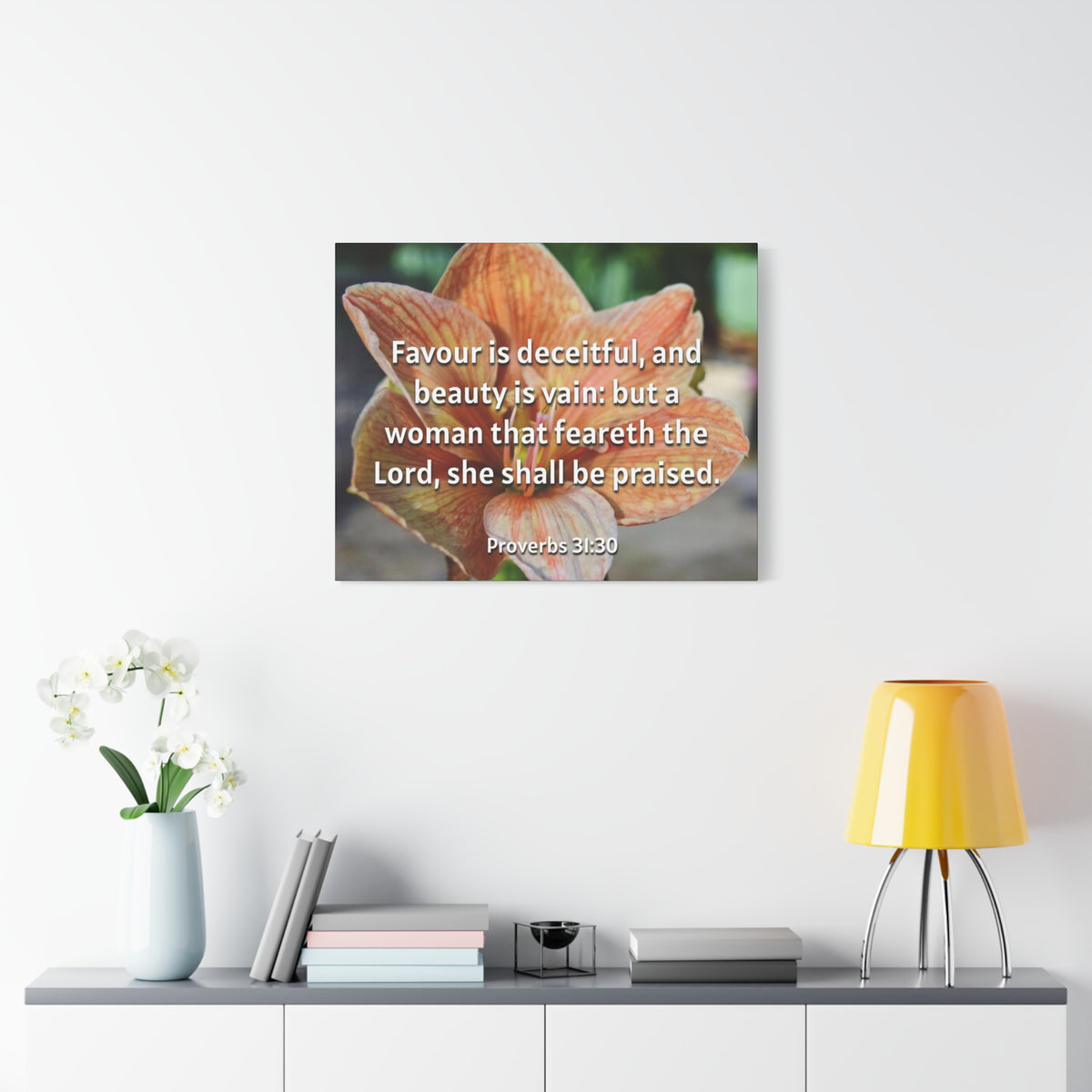 Scripture Canvas She Shall Be Praised Proverbs 31:30 Christian Wall Art Bible Verse Print Ready to Hang