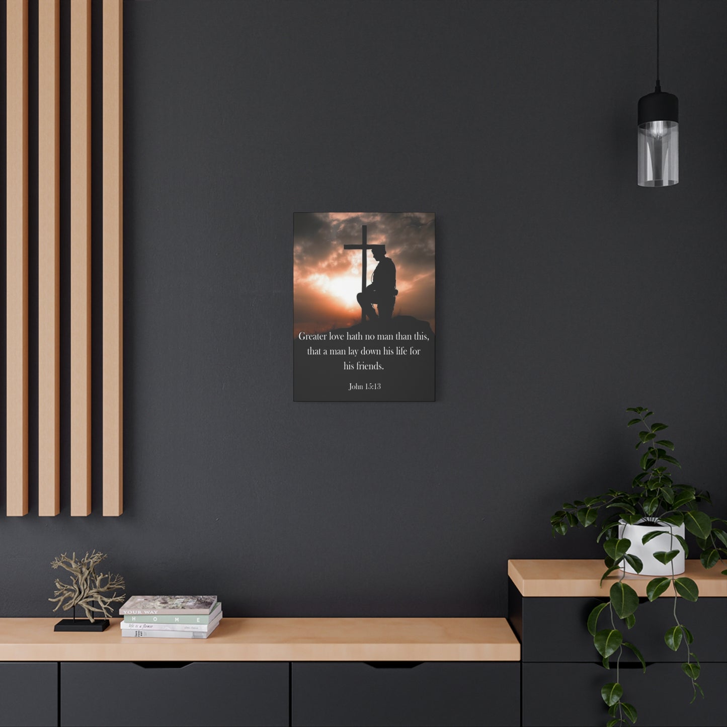 Scripture Walls John 15:13 Greater Love Soldier at Cross Christian Wall Art Print Ready to Hang Unframed