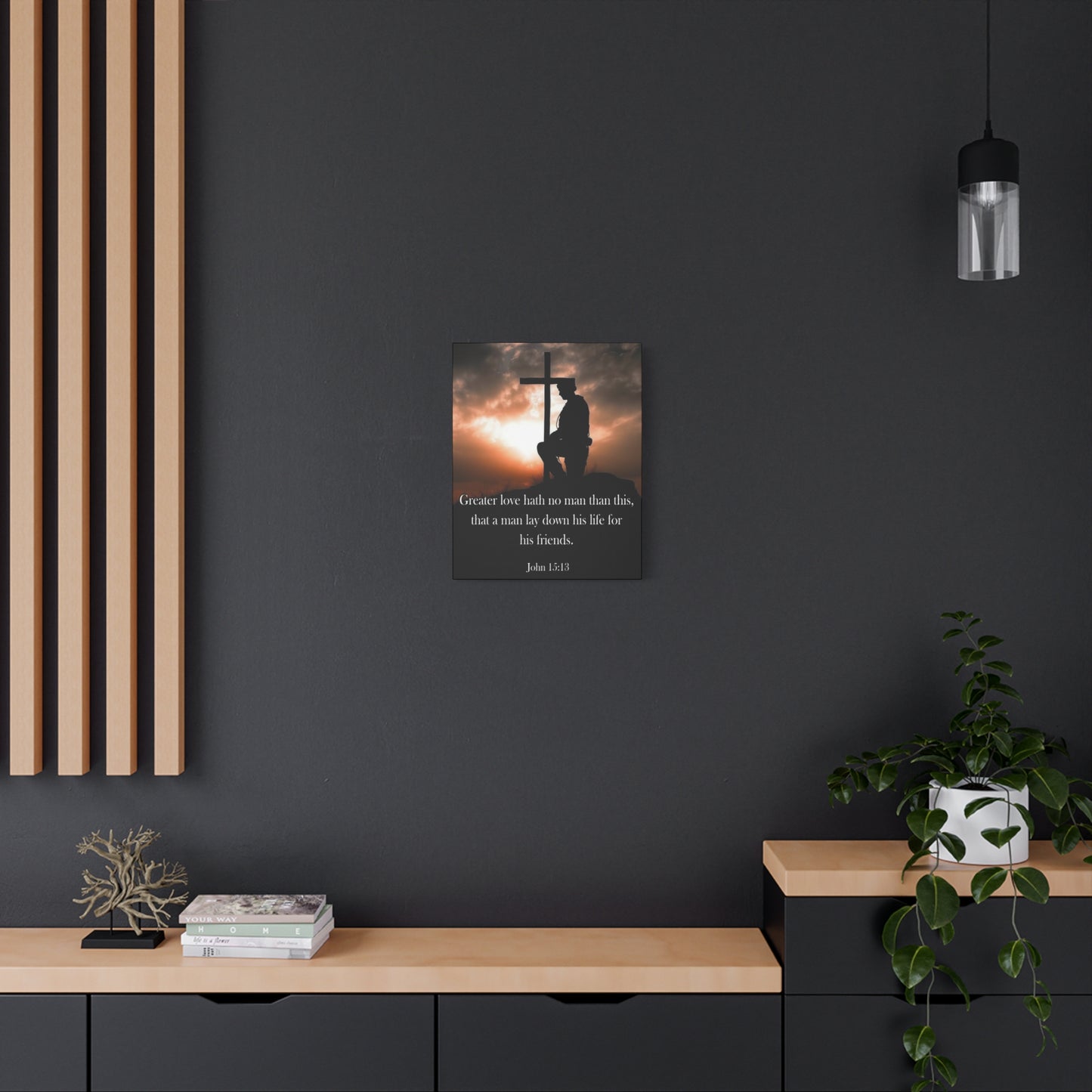Scripture Walls John 15:13 Greater Love Soldier at Cross Christian Wall Art Print Ready to Hang Unframed