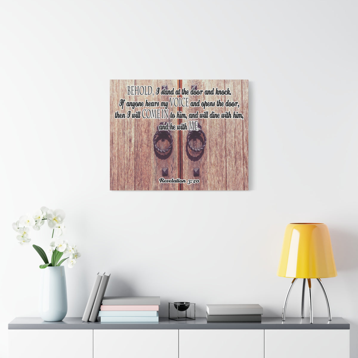 Scripture Canvas I Will Come In Revelation 3:20 Christian Wall Art Bible Verse Print Ready to Hang