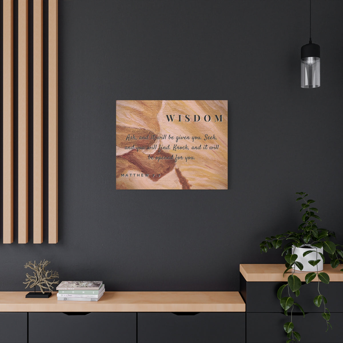 Scripture Canvas Wisdom Matthew 7:7 Christian Wall Art Bible Verse Print Ready to Hang