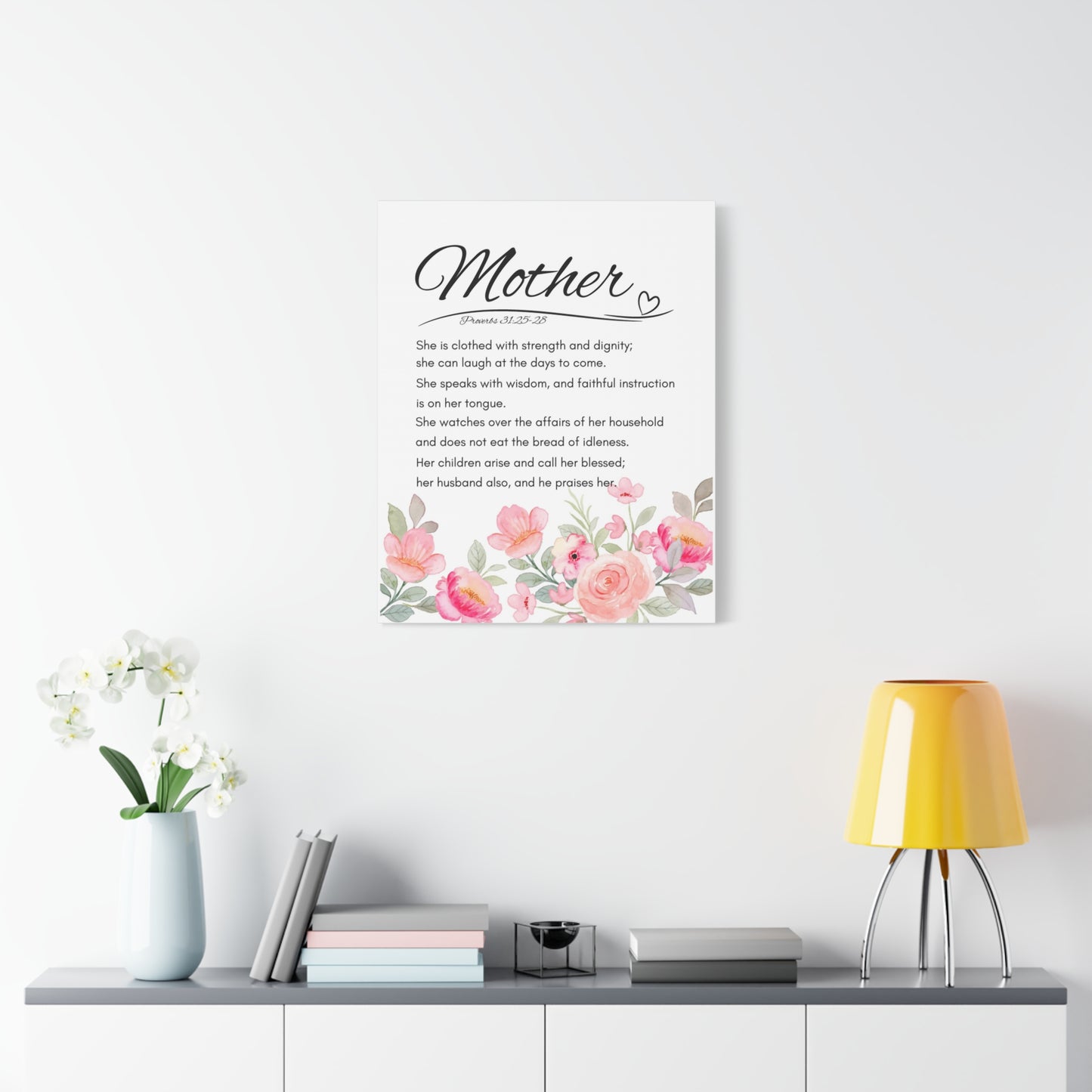 Scripture Walls Proverbs 31:25-28 Mother Bible Verse Canvas Christian Wall Art Ready to Hang Unframed